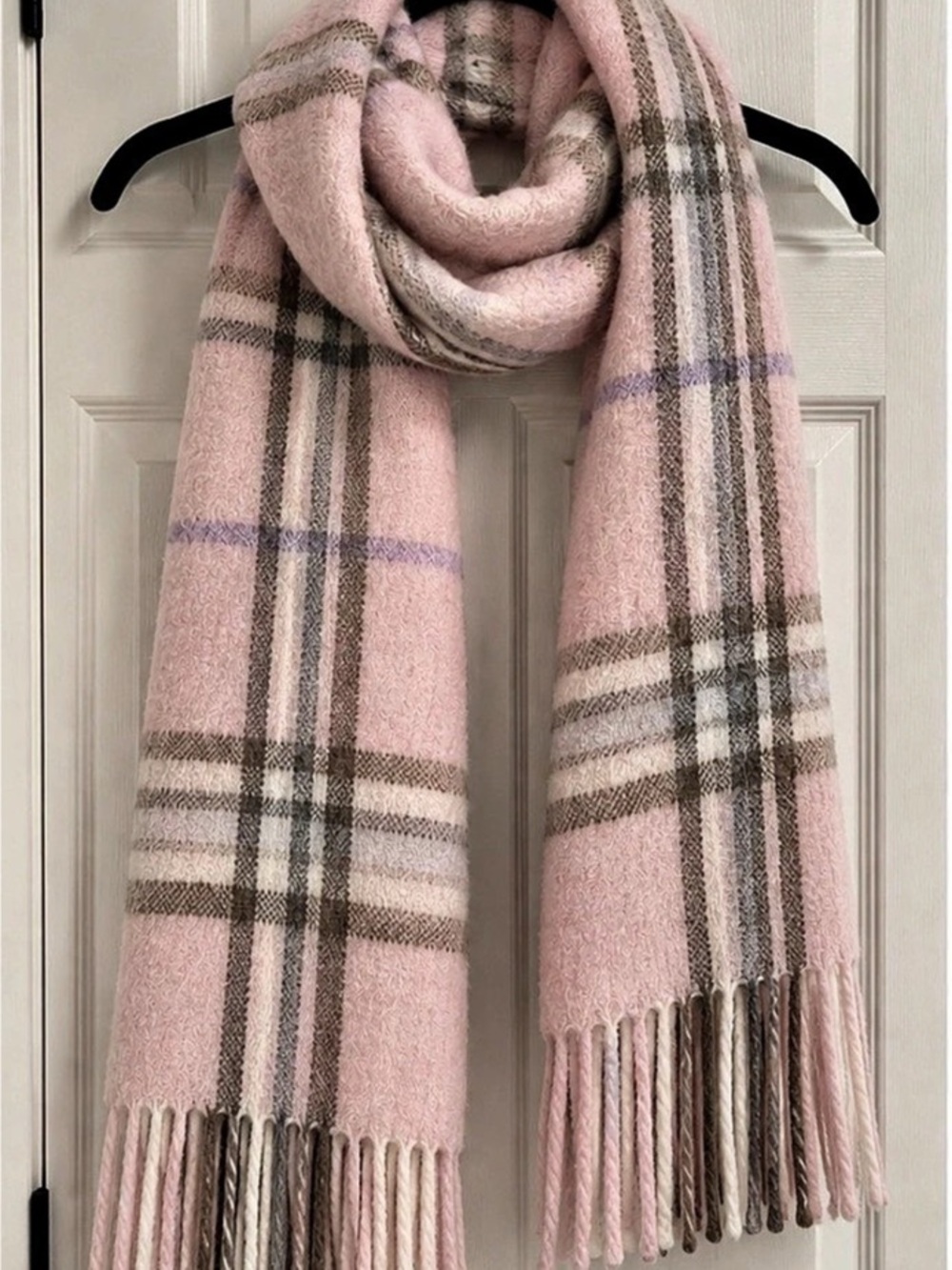 Check Cashmere Scarf Pink & brown